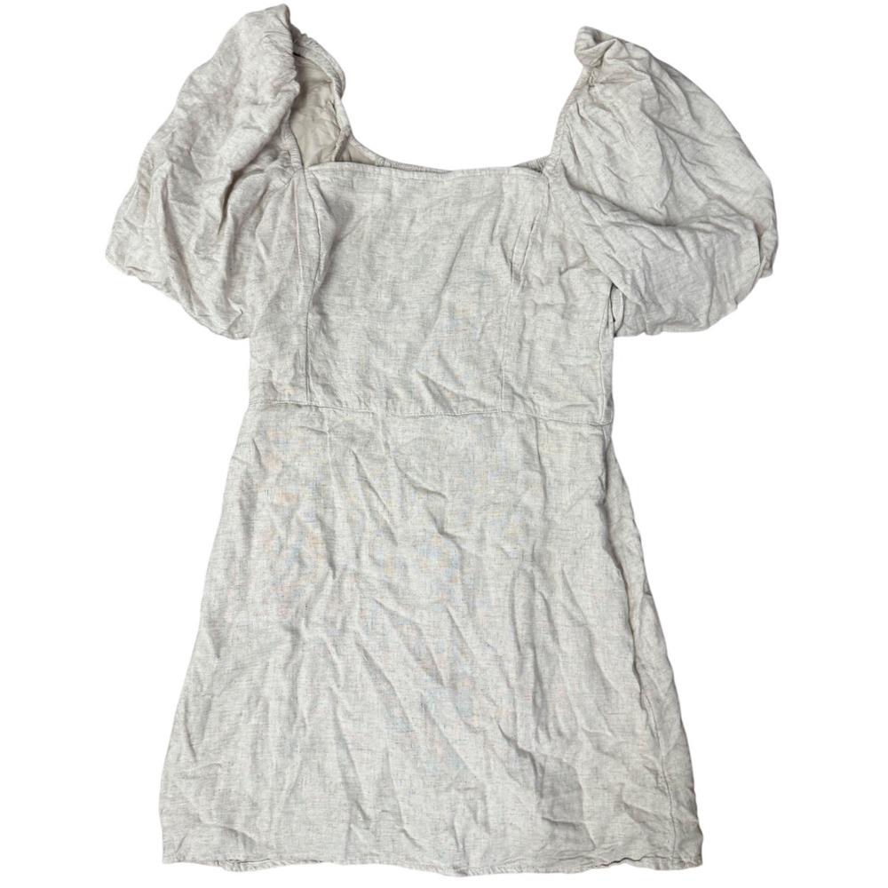 Abercrombie & Fitch Dress‎ Women's Size M Beige Linen Blend Puff Sleeve Pockets